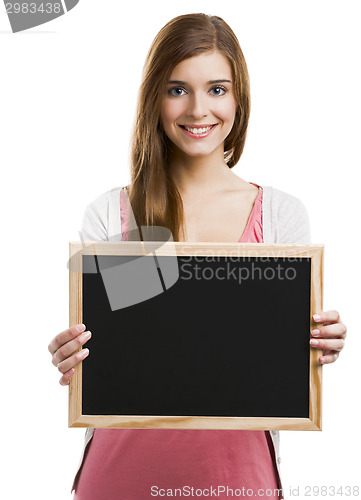 Image of Girl holding  a chalkboard