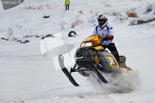 Image of Sport snowmobile race on track