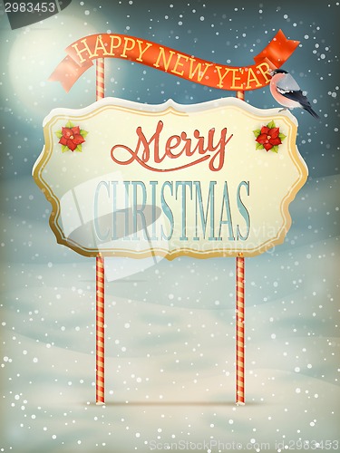 Image of Christmas Vintage card with Signboard. EPS 10