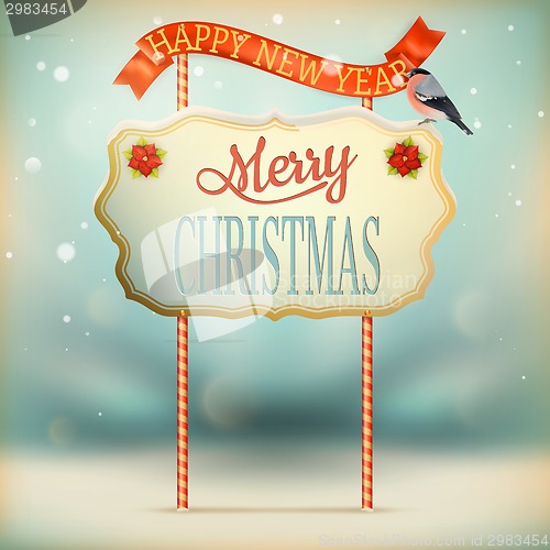 Image of Christmas Vintage card with Signboard. EPS 10