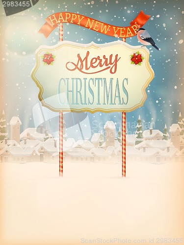 Image of Christmas Vintage street with Signboard. EPS 10