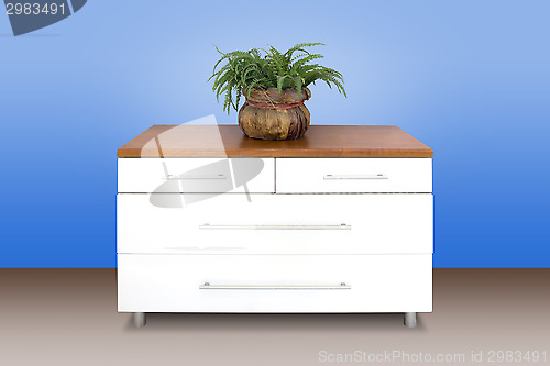 Image of Modern white wooden chest of drawers