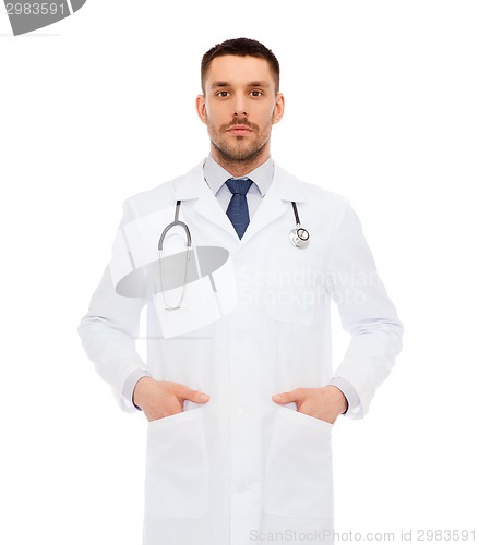 Image of serious male doctor with stethoscope