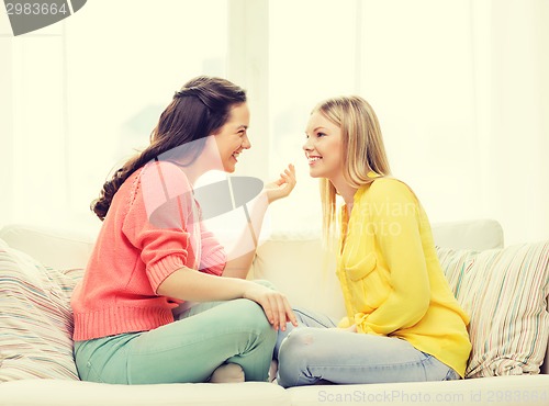 Image of two girlfriends having a talk at home