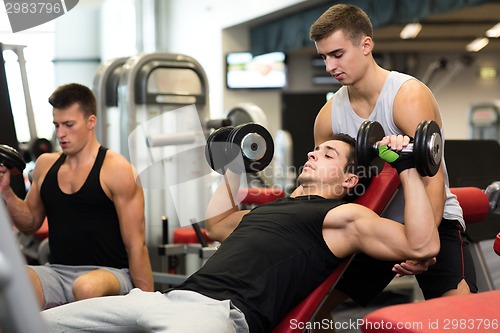 Image of group of men with dumbbells in gym