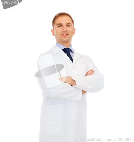 Image of smiling doctor or professor with crossed arms