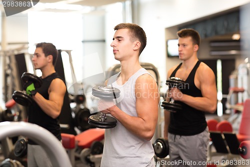Image of group of men with dumbbells in gym