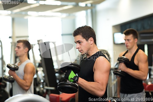 Image of group of men with dumbbells in gym