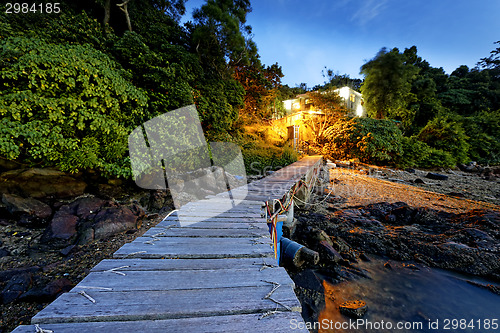 Image of Boat pier at sunset in hong kong