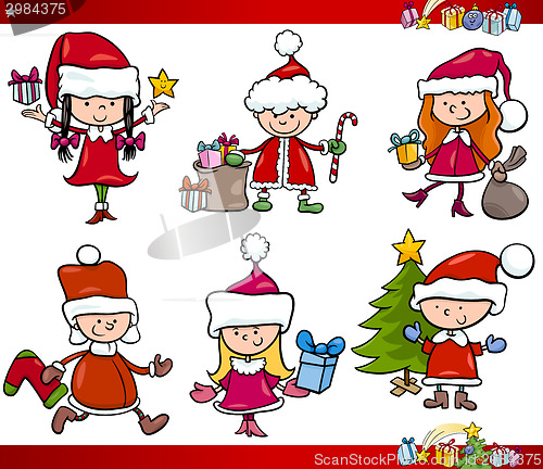 Image of santa and christmas cartoon set