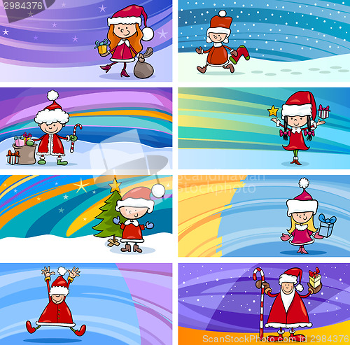 Image of cartoon greeting cards with children