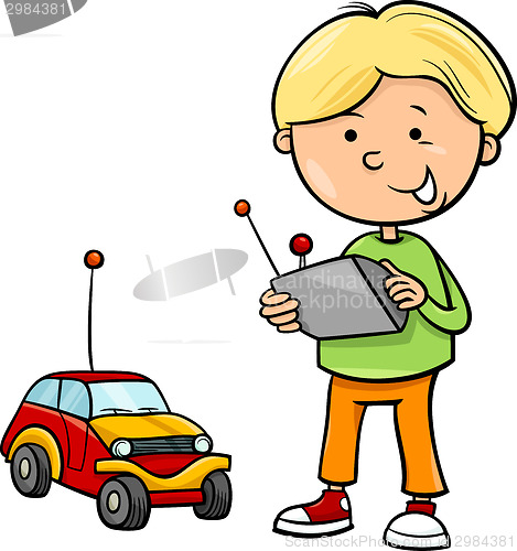 Image of boy and remote car cartoon
