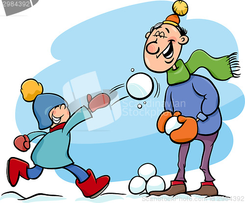 Image of dad and son on winter cartoon