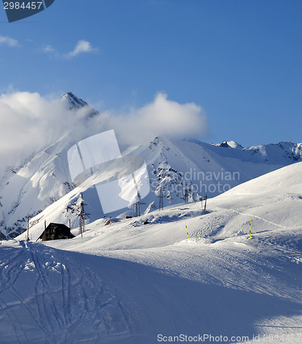 Image of Hotel on ski resort at evening