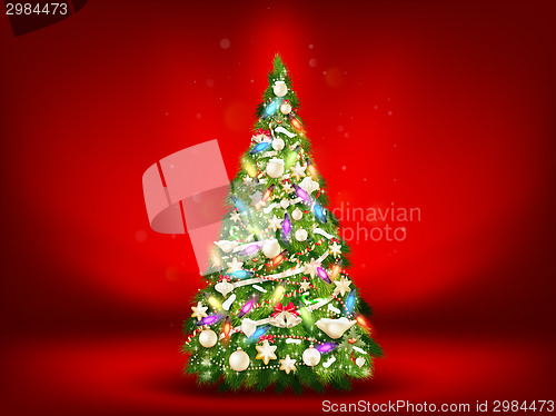 Image of Christmas fir tree on red. EPS 10