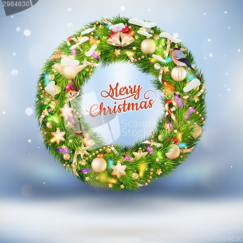 Image of Christmas garland with baubles. EPS 10