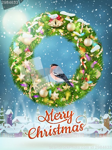 Image of Christmas garland with baubles. EPS 10