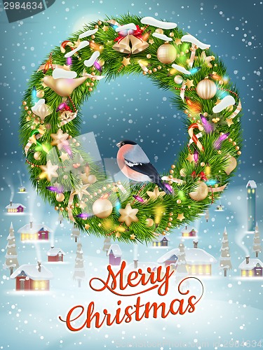 Image of Christmas garland with baubles. EPS 10