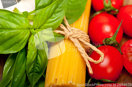 Image of Italian spaghetti pasta tomato and basil