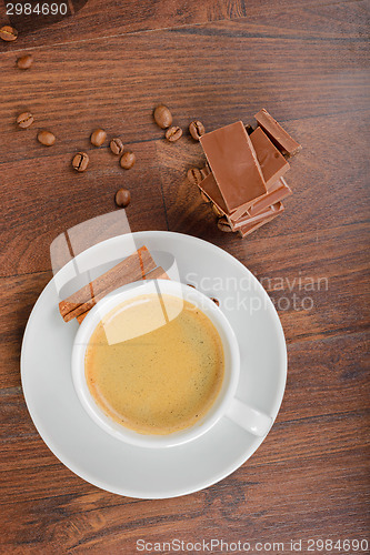 Image of View from above to coffee and chocolate