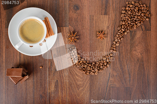 Image of View from above to coffee, chocolate and anise