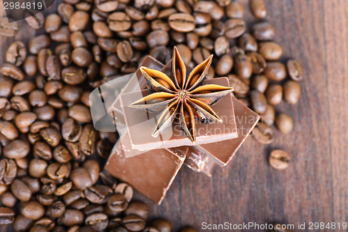 Image of Closeup shot to anise, chocolate and coffee beans