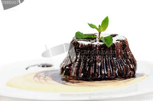 Image of Chocolate fondant with peppermint leaves