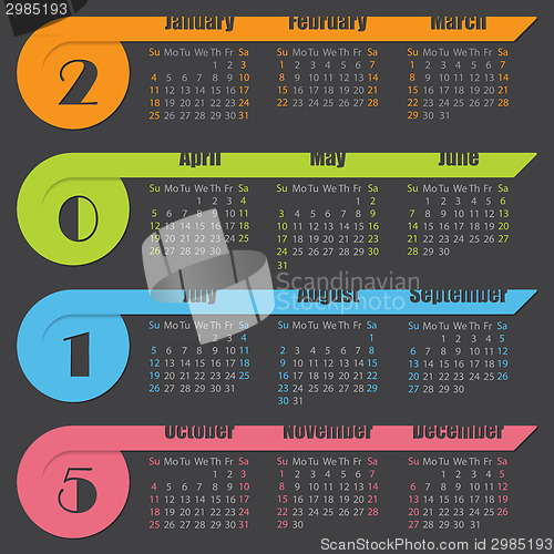 Image of 2015 calendar design with ribbons