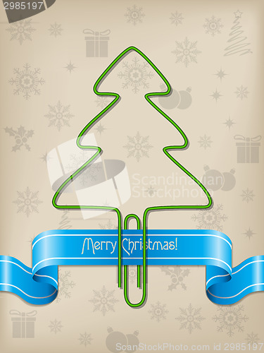 Image of Christmas greeting with Christmas tree paper clip 