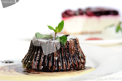 Image of Chocolate fondant with peppermint leaves