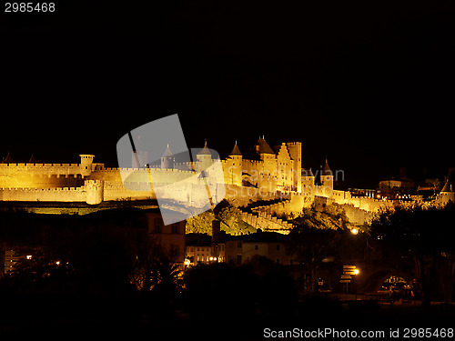 Image of Carcassonne fortified town at night, France