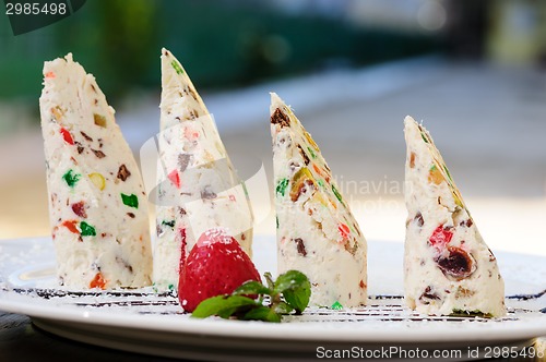 Image of Semifreddo with succades and strawberry