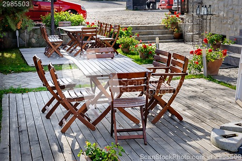 Image of Empty outdoor cafe table