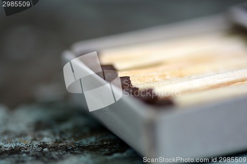 Image of wood match on paper box close up