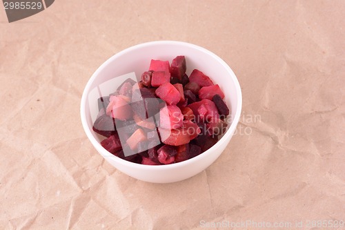 Image of Beet salad vinaigrette in a white plate