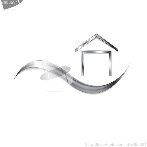 Image of Metallic logo with wave and house symbol