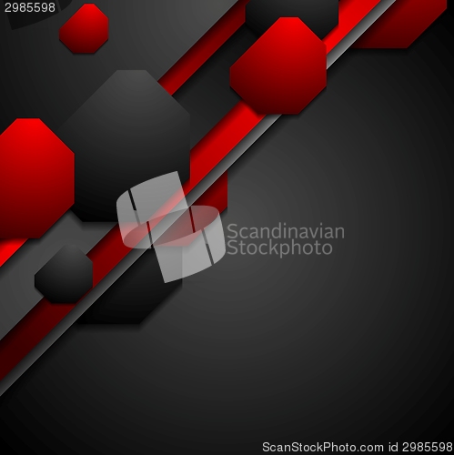 Image of Black and red tech background with geometric shapes