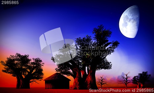 Image of African village at night 
