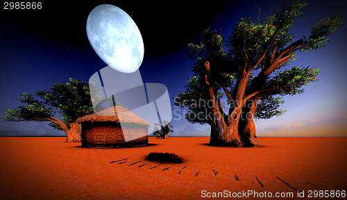 Image of African village at night 