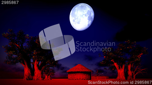 Image of African village at night 