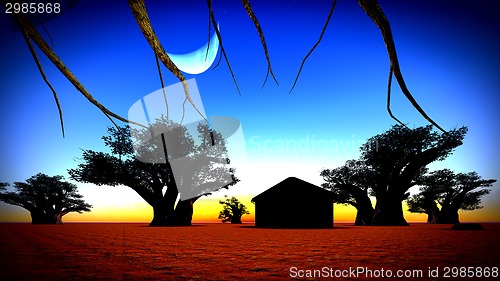 Image of African village at night 