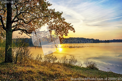 Image of Autumn sunset on the lake