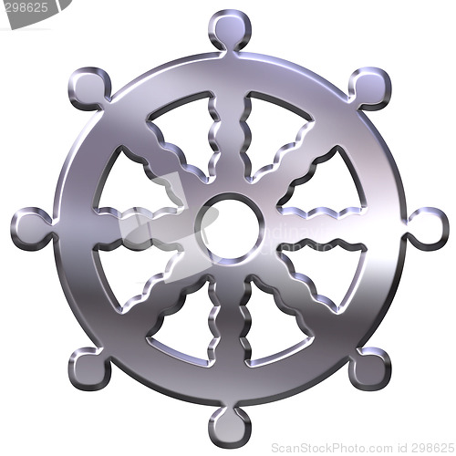 Image of 3D Silver Buddhism Symbol Wheel of Dharma