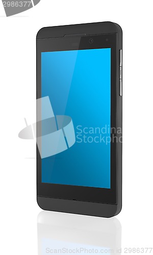 Image of new Smartphone with blue blank screen on white background