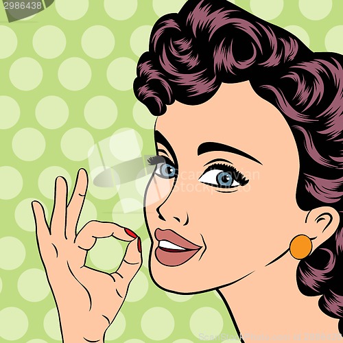 Image of pop art cute retro woman in comics style