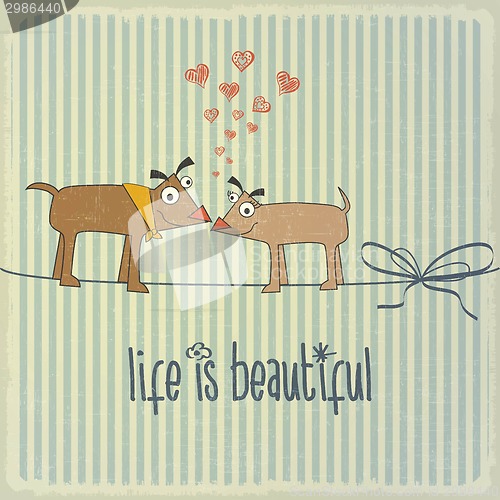 Image of Retro illustration with happy couple dogs in love and phrase "Li