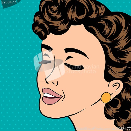 Image of pop art cute retro woman in comics style