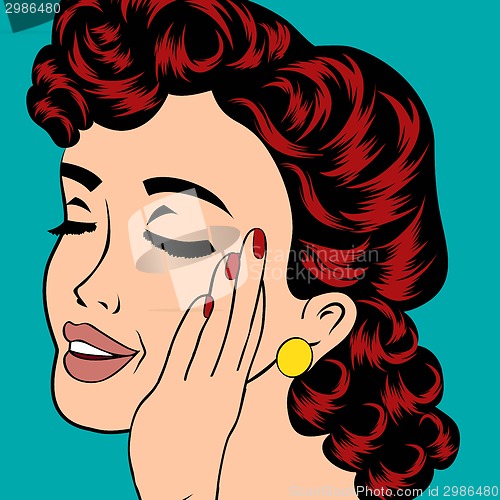 Image of pop art cute retro woman in comics style