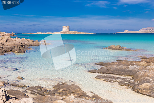 Image of Pelosa beach, Sardinia, Italy.