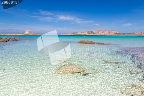 Image of Pelosa beach, Sardinia, Italy.